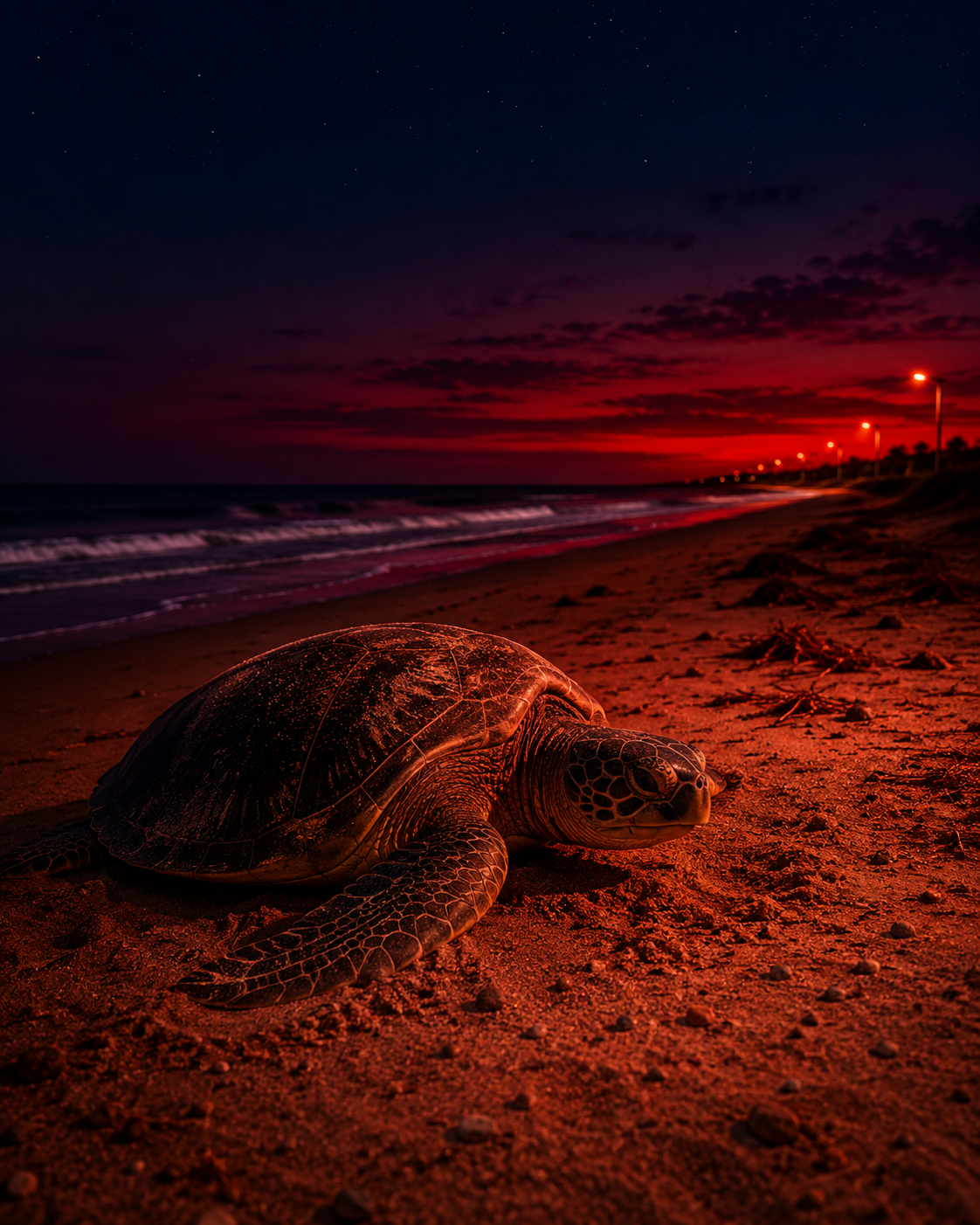 Turtle-friendly coastal solar lighting system