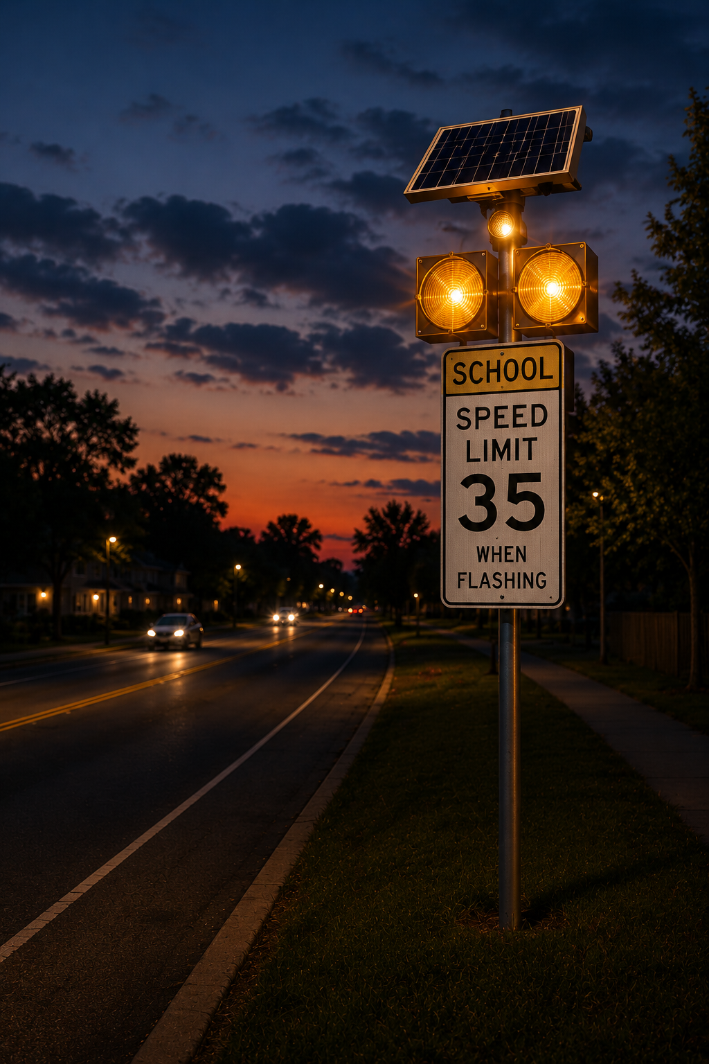 Solar traffic warning sign