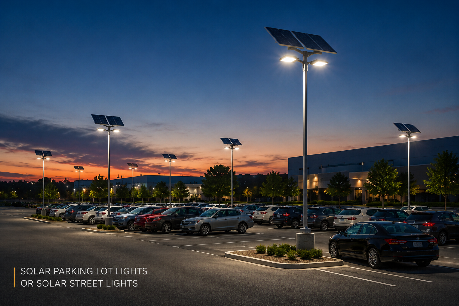 Solar parking lot and street light installation