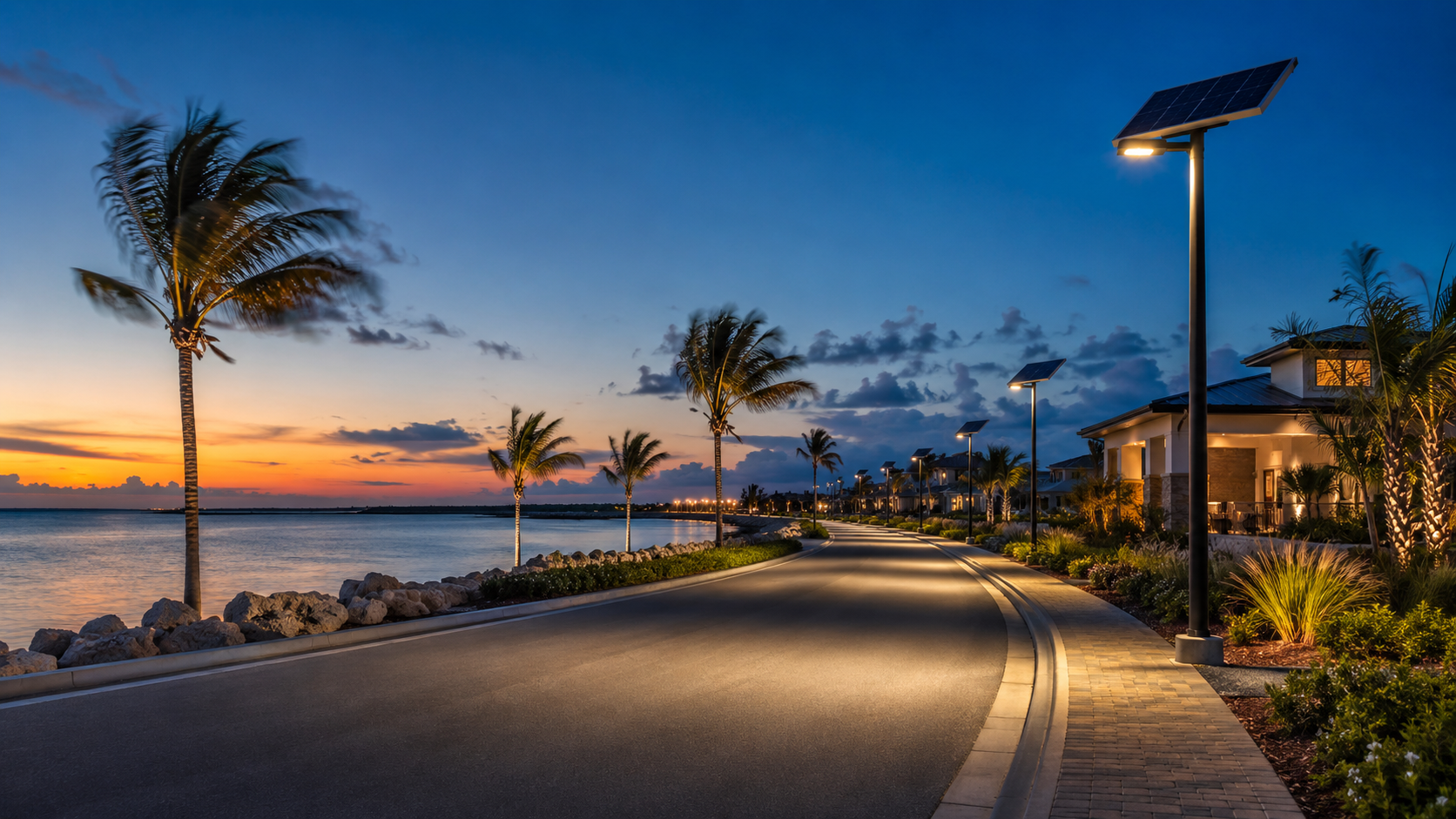 Florida coastal solar lighting at dusk