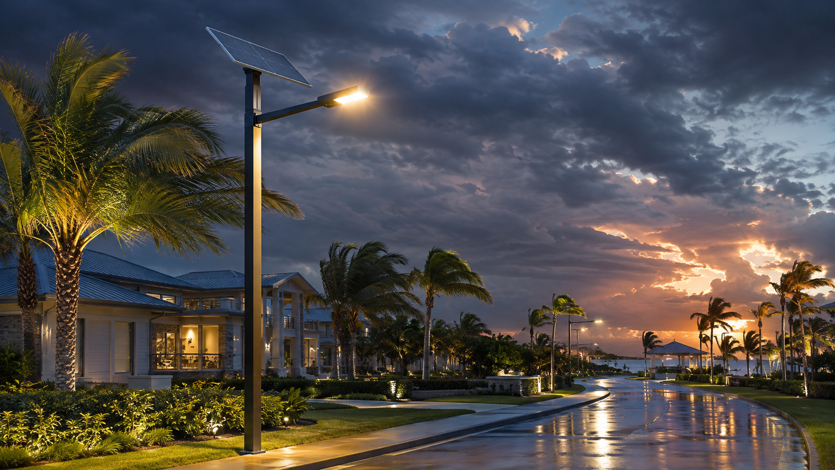 Florida coastal solar street lighting after a storm