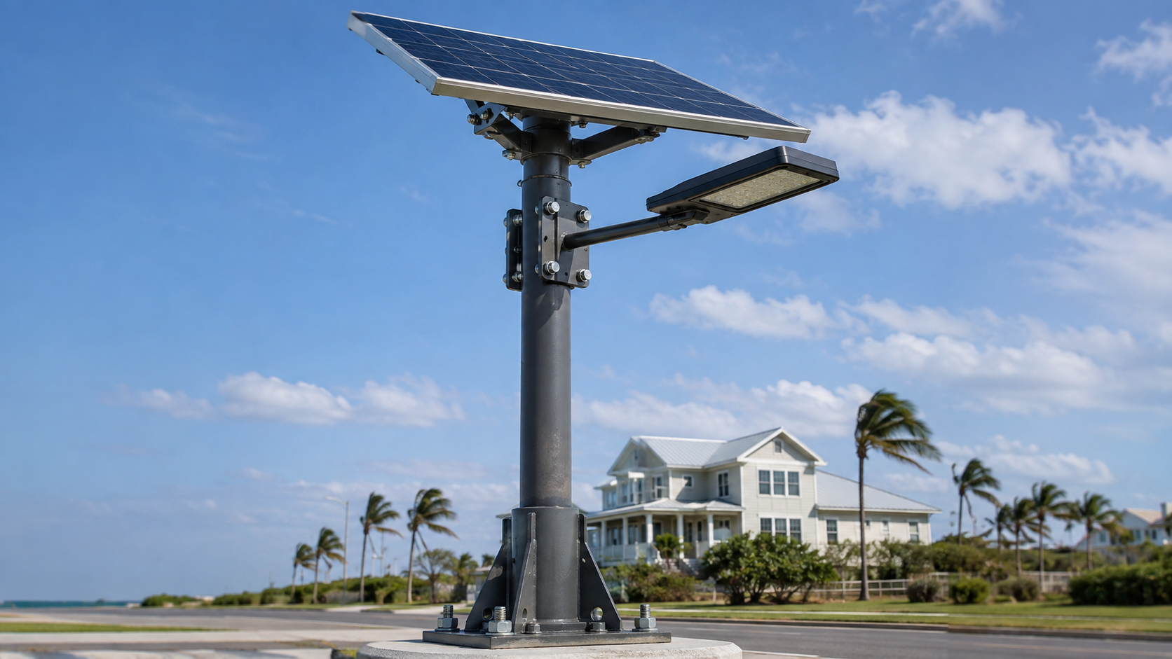 Hurricane rated solar street light close-up