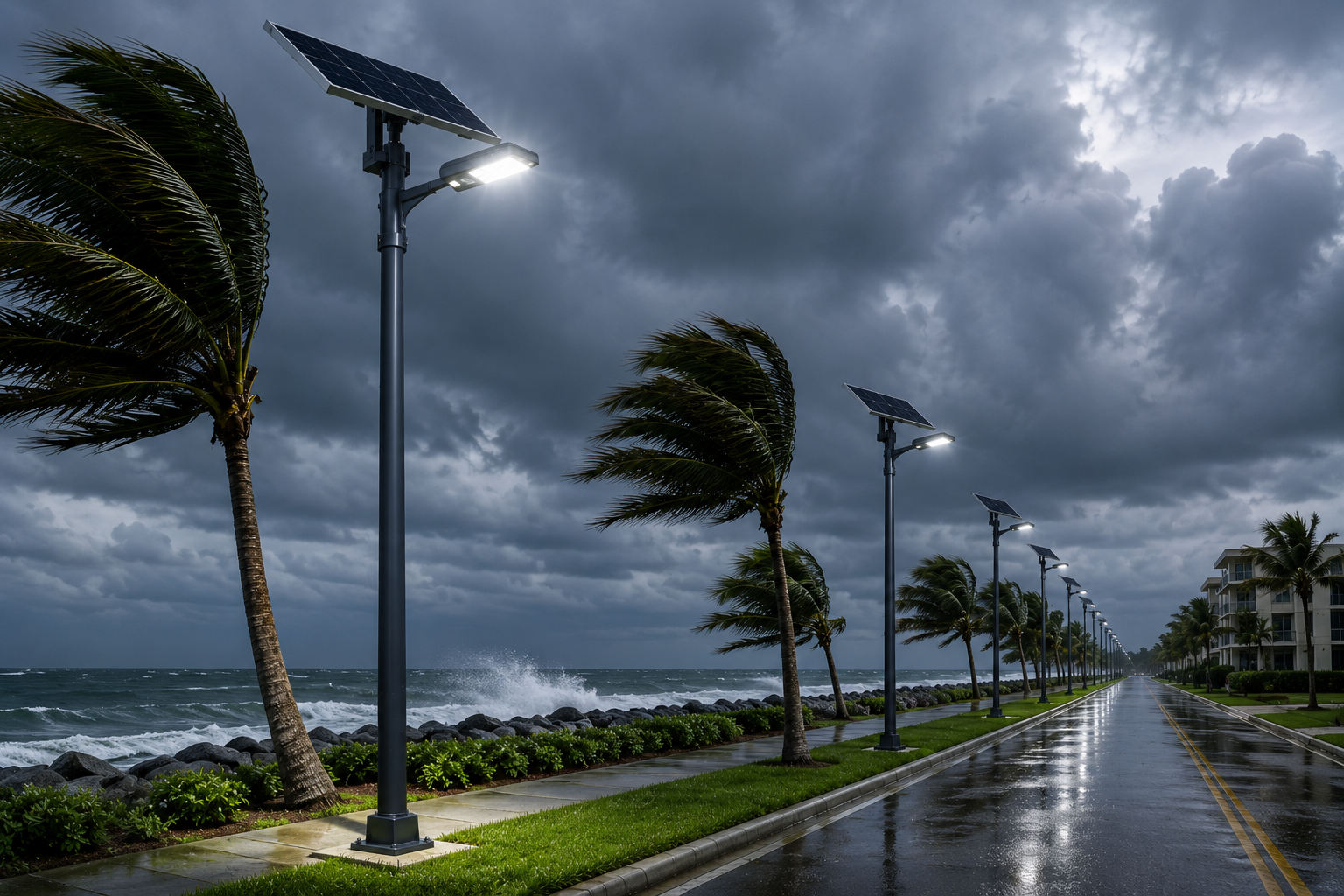 Hurricane rated solar light poles